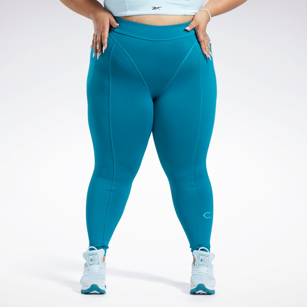 Reebok Cardi B High-Rise Tights (Plus Size) Seaport Teal | KVP546082