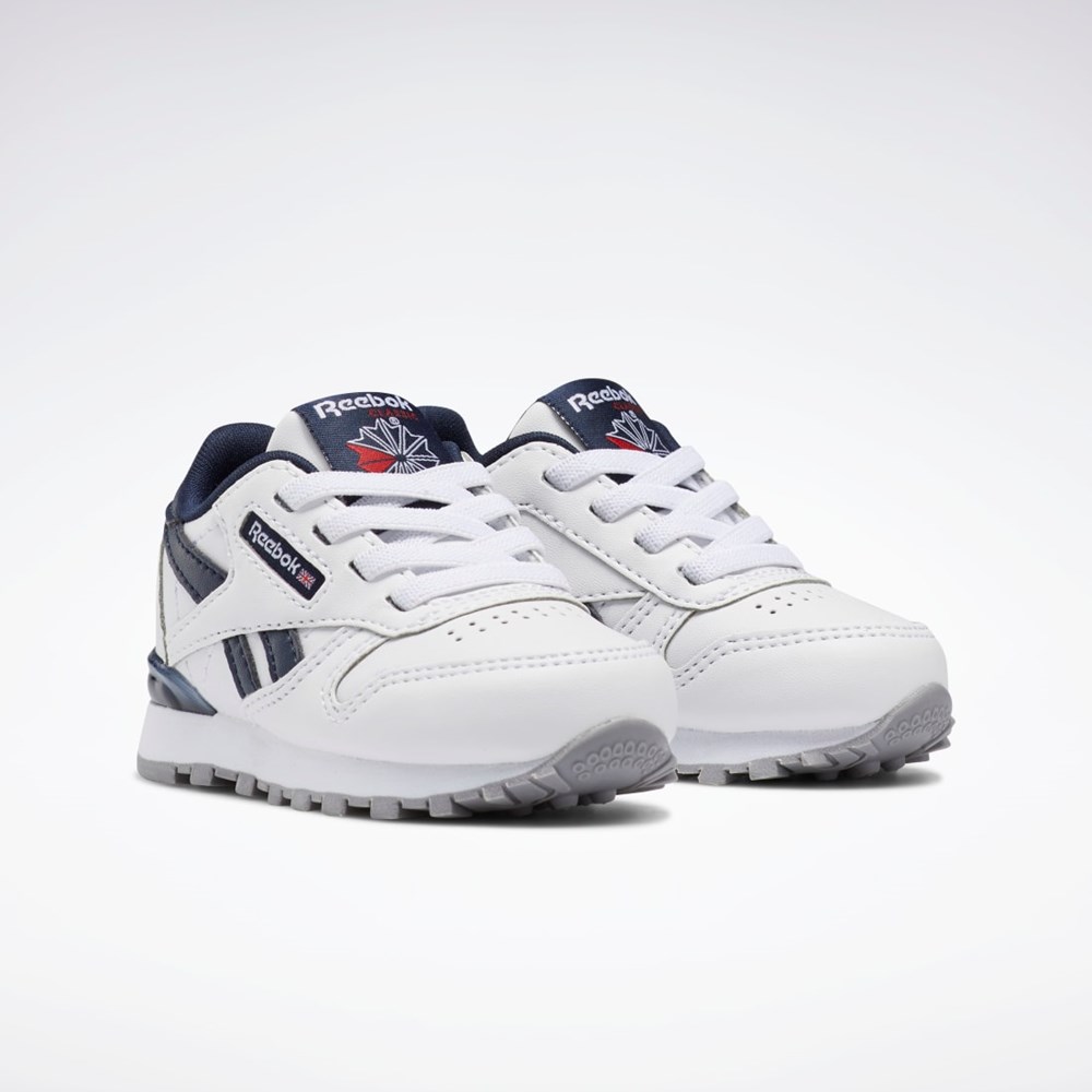 Reebok Classic Leather Step 'n' Flash Shoes - Toddler Hvide Hvide Mørkeblå | XRM042683