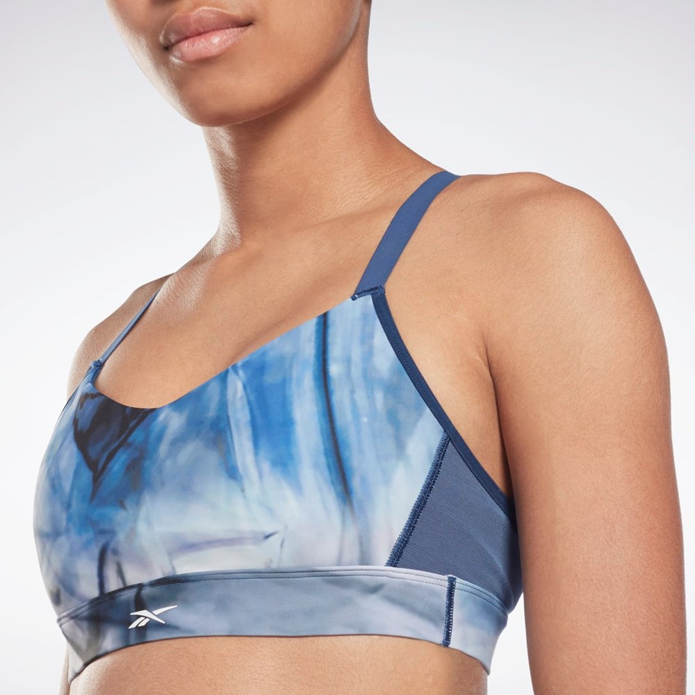 Reebok Lux Strappy Liquid Abyss Print Sports Bra Blå | HMZ160894