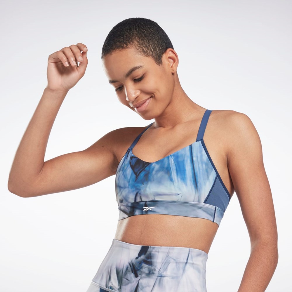 Reebok Lux Strappy Liquid Abyss Print Sports Bra Blå | HMZ160894