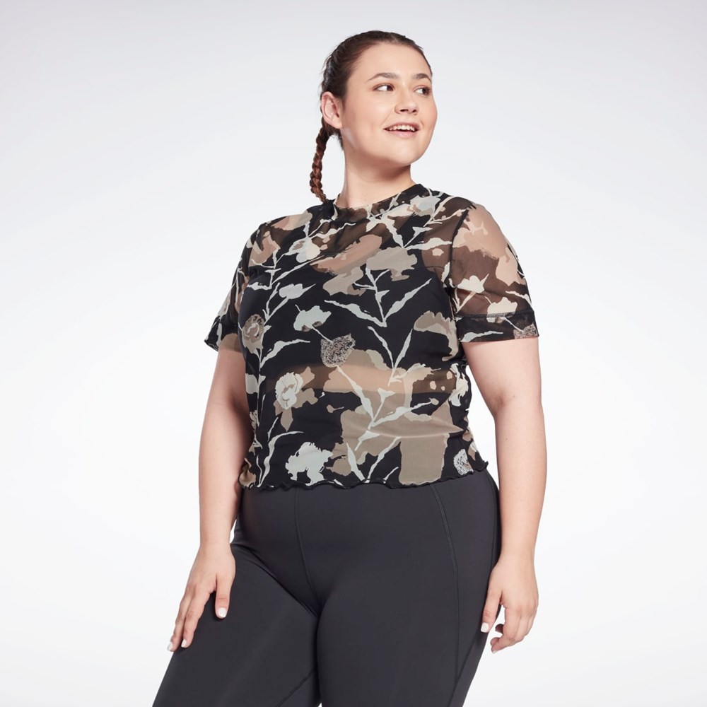 Reebok MYT Allover Print Mesh T-Shirt (Plus Size) Sort | IAE693407