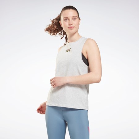 Reebok Trænings Essentials Muscle Grafisk Tank Top Lysegrå | BKQ047125