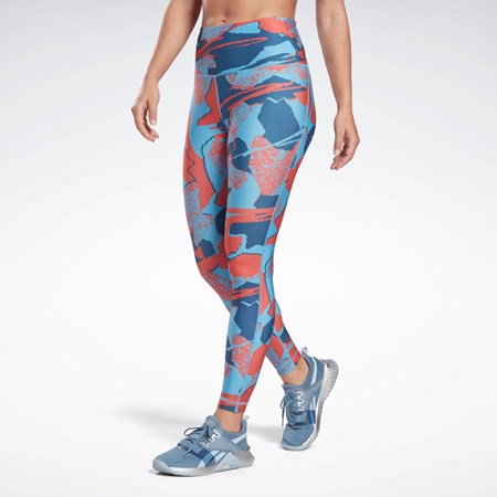 Reebok Workout Ready Printed Leggings Blå | QWF487261